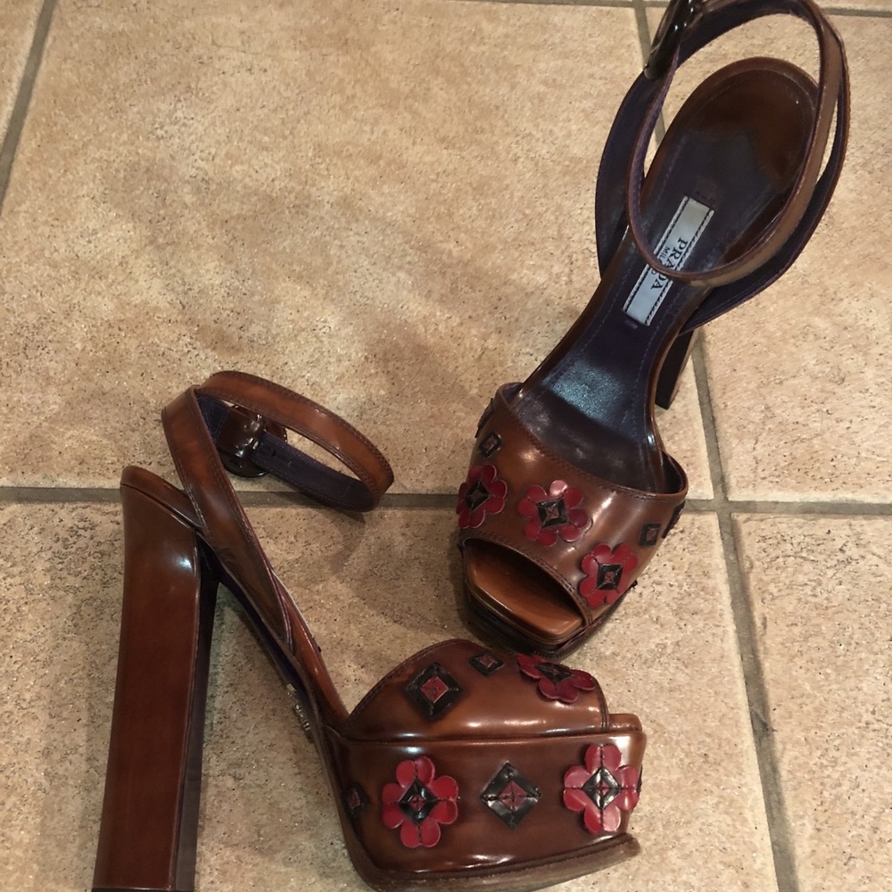 Prada Dark Brown Platform Sandals, size IT 35